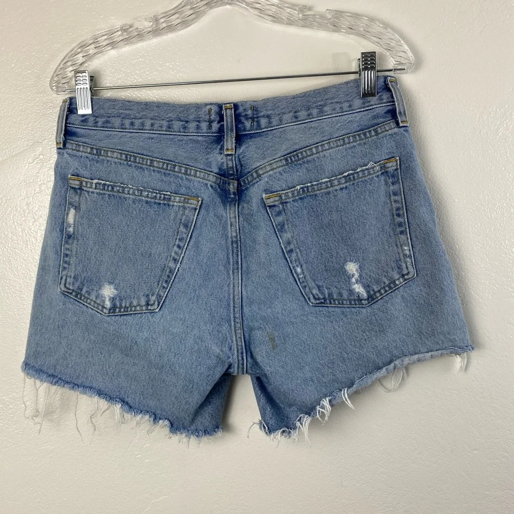 AGOLDE Parker Long Distressed Button Fly Blue Shorts Women’s size 28 - Picture 14 of 15